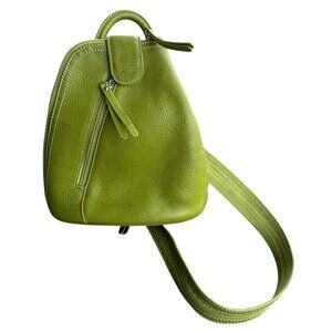 Vera Pelle Small Green Leather Backpack Purse Adjustable Straps & Top Handle